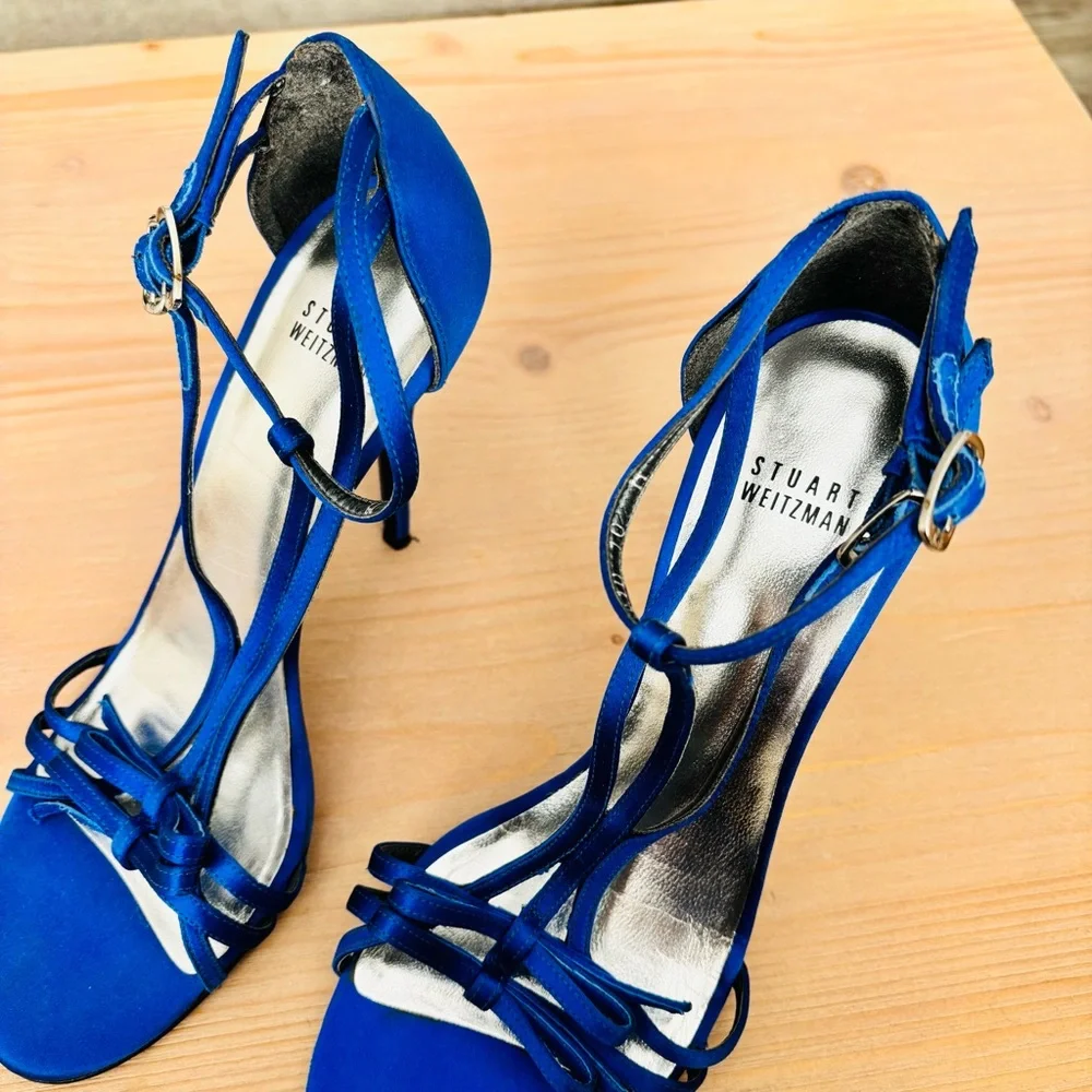 Stuart Weitzman Royal Blue Satin Strappy Heels Pumps‎ Women’s Size 10M Designer